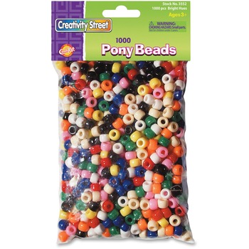 Creativity Street Pony Beads, Plastic, 6mm x 9mm, Assorted Colors, 1000 Beads/Pack