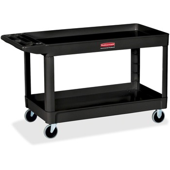 Rubbermaid Commercial Heavy Duty 2-Shelf Utility/Service Cart, Medium, Standard Handle, 500 lbs. Capacity, Black