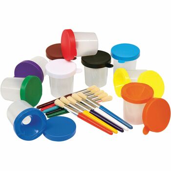 Creativity Street No-Spill Cups &amp; Coordinating Brushes, Assorted Colors, 10/Set