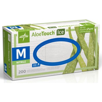 Medline Aloetouch Ice Nitrile Exam Gloves, Medium, Green, 200/Box