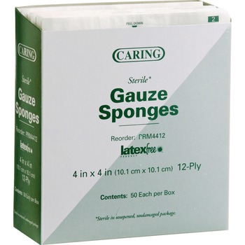 Medline Caring Woven Gauze Sponges, 4 x 4, Sterile, 12-Ply, 600/Carton