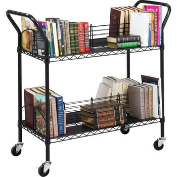 Safco Wire Book Cart, Steel, Four-Shelf, 44w x 18-3/4d x 40-1/4h, Black