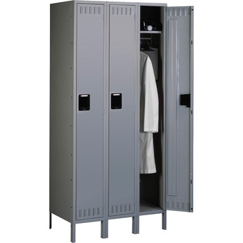 Tennsco Single Tier Locker with Legs, Three Units, 36w x 18d x 78h, Medium Gray