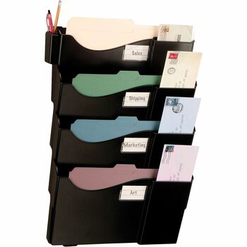 Officemate Grande Central Wall Filing System, Four Pockets, 16 5/8 x 4 3/4 x 23 1/4, Black