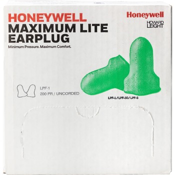 Howard Leight by Honeywell LPF-1 Max Lite Single-Use Earplugs, Cordless, 30NRR, Green, 200 Pairs