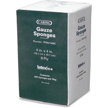 Medline Caring Woven Gauze Sponges, 4 x 4, Non-sterile, 8-Ply, 200/Pack