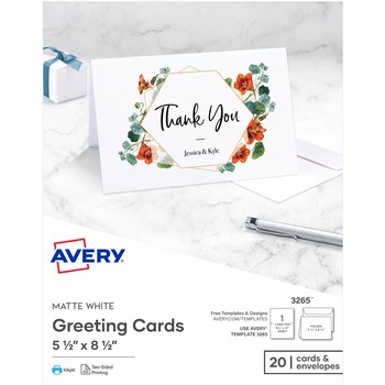 Avery Inkjet Half-Fold Greeting Cards with Envelopes, Matte, 5.5&quot; x 8.5&quot;, White, 20 Cards/Box