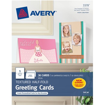 Avery Printable Greeting Cards For Inkjet Printers, Half-Fold, Uncoated, 5.5&quot; x 8.5&quot;, White, 30 Cards/Box
