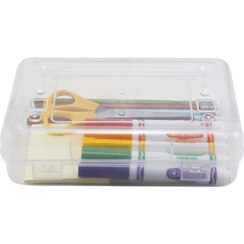 Advantus Gem Polypropylene Pencil Box with Lid, Clear, 8 1/2 x 5 1/2 x 2 1/2