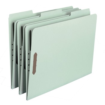 Smead Recycled Pressboard Fastener Folders, Letter, 1&quot; Exp., Gray/Green, 25/Box