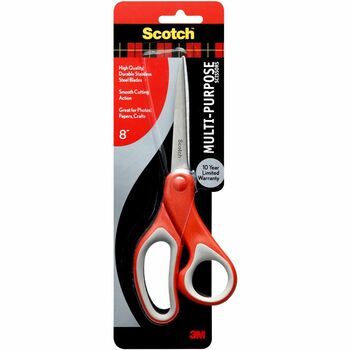 Scotch Multi-Purpose Scissors, Pointed, 8&quot; Length, 3-3/8&quot; Cut, Red/Gray