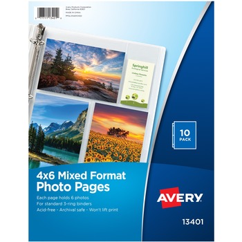 Avery Photo Pages, Mixed Format, 4&quot; x 6&quot; Acid-Free, 10/PK