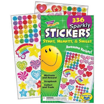 TREND&#174; Sticker Assortment Pack, Sparkly Stars/Hearts &amp; Smiles, 336/Pack