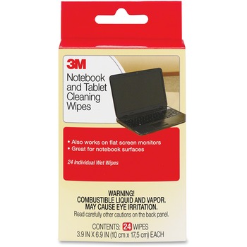 3M Notebook Screen Cleaning Wet Wipes, Cloth, 7 x 4, White, 24/Pack