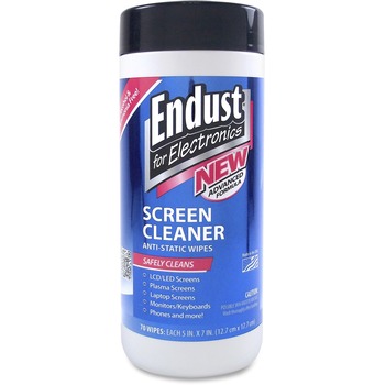 Endust Antistatic Cleaning Wipes, Premoistened, 70/Canister