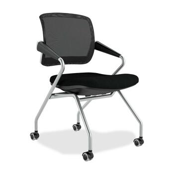 Safco Valor&#233; Training Series Mid-Back Nesting Chair, Mesh/Fabric, Black, 2/Carton
