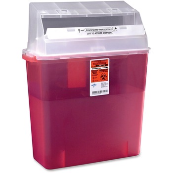 Medline Sharps Container for Patient Room, Plastic, 3gal, Rectangular, Red