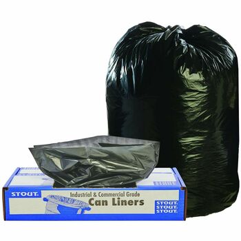 Stout 100% Recycled Plastic Trash Bags, 60 Gallon, 36&quot; x 58&quot;, 1.5 mil, Brown/Black, 100 Bags/Carton