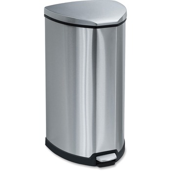 Safco Mayline Step-On Waste Receptacle, Triangular, Stainless Steel, 10gal, Chrome/Black