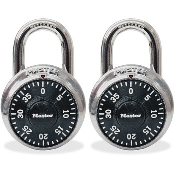 Master Lock Combination Lock, Stainless Steel, 1 7/8&quot; Wide, Black Dial, 2/Pack