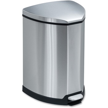 Safco Mayline Step-On Waste Receptacle, Triangular, Stainless Steel, 4gal, Chrome/Black