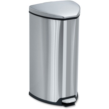 Safco Mayline Step-On Waste Receptacle, Triangular, Stainless Steel, 7gal, Chrome/Black