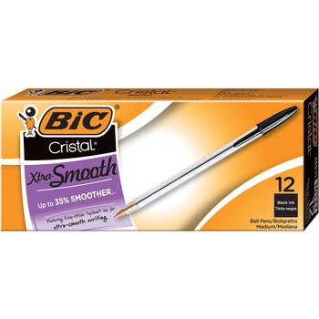BIC Cristal Xtra Smooth Ballpoint Pen, Stick, Medium 1 mm, Black Ink, Clear Barrel, Dozen