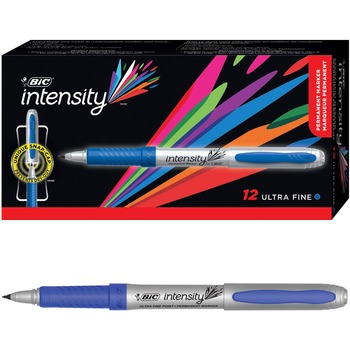 BIC Intensity Ultra Fine Tip Permanent Marker, Extra-Fine Needle Tip, Deep Sea Blue, Dozen