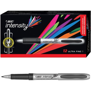 BIC Intensity Ultra Fine Tip Permanent Marker, Extra-Fine Needle Tip, Tuxedo Black, Dozen