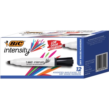 BIC Intensity Low Odor Chisel Tip Dry Erase Marker, Broad Chisel Tip, Black, Dozen