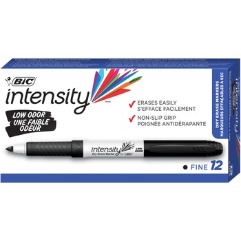 BIC Intensity Low Odor Fine Point Dry Erase Marker, Fine Bullet Tip, Black, Dozen