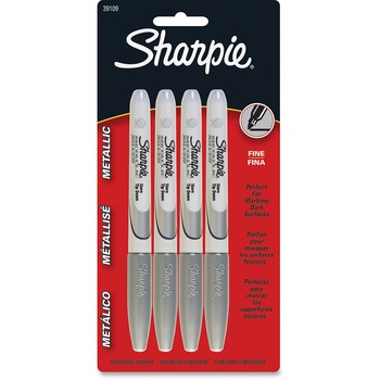 Sharpie Metallic Permanent Marker, Metallic Silver, 4/Pack
