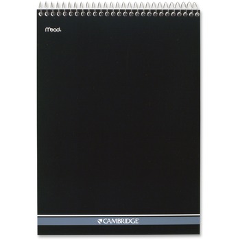 Cambridge Stiff-Back Wirebound Notebook, Wide Ruled, 8.88&quot; x 11&quot;, White Paper, Black Cover, 70 Sheets