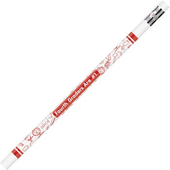 Moon Products Decorated Wood Pencil, Fourth Graders Are #1, HB #2, White, Dozen