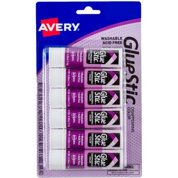 Avery Glue Stic™ Disappearing Purple Color, Washable, Nontoxic, 0.26 oz, 6/PK