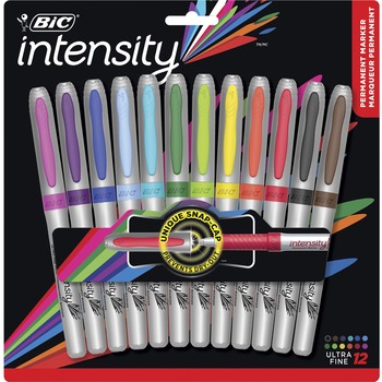 BIC Intensity Ultra Fine Tip Permanent Marker, Extra-Fine Needle Tip, Assorted Colors, Dozen