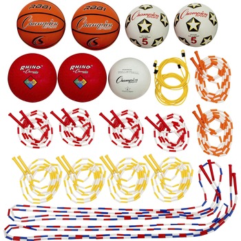 Champion Sports Physical Education Kit w/Seven Balls, 14 Jump Ropes, Assorted Colors