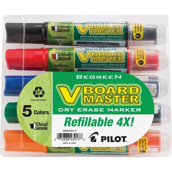 Pilot BeGreen Dry Erase Marker, Assorted, Chisel, 5/Pack