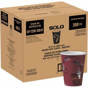 SOLO Cup Company Hot Drink Cups, 12 oz, Paper, Bistro Design, 300/Carton