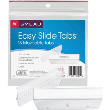 Smead Easy Slide Hanging Folder Tab, 1/3 Tab, 3 1/2 in, Clear, 18/Pack