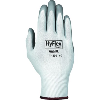 AnsellPro HyFlex Foam Gloves, White/Gray, Size 8, 12 Pairs