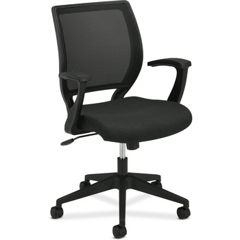 HON Basyx Mesh Mid-Back Task Chair, Center-Tilt, Tension, Lock, Fixed Arms, Black