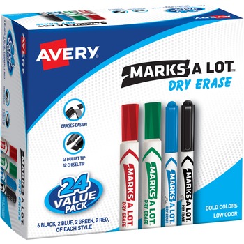 Marks-A-Lot Desk &amp; Pen-Style Dry Erase Markers, Assorted Colors, 24/PK