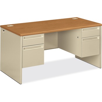 HON 38000 Series Double Pedestal Desk, 60w x 30d x 29-1/2h, Harvest/Putty