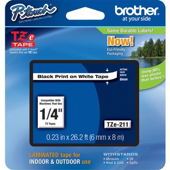 Brother P-Touch TZe Standard Adhesive Laminated Labeling Tape, 1/4w, Black on White
