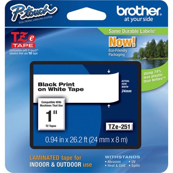 Brother P-Touch TZe Standard Adhesive Laminated Labeling Tape, 1w, Black on White