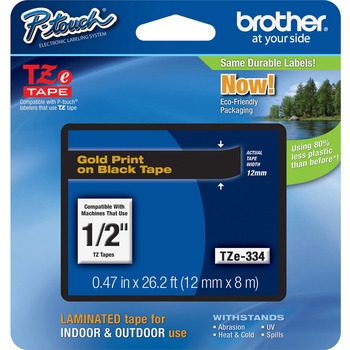 Brother P-Touch TZe Standard Adhesive Laminated Labeling Tape, 1/2w, Gold on Black