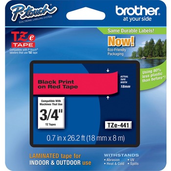 Brother P-Touch TZe Standard Adhesive Laminated Labeling Tape, 3/4w, Black on Red