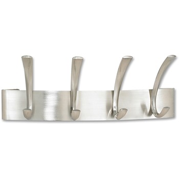 Safco Metal Coat Rack, Steel, Wall Rack, Four Hooks, 14-1/4w x 4-1/2d x 5-1/4h, Silver