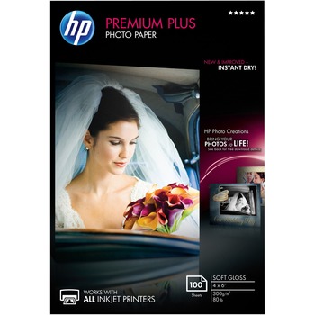 HP Premium Plus Photo Paper, Soft-Gloss, 80 lb, 4&quot; x 6&quot;, 100 Sheets/Pack
